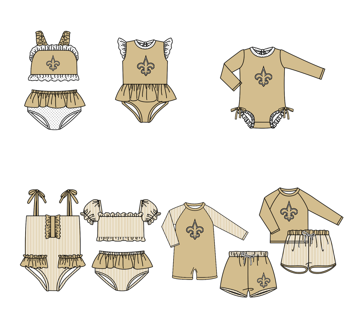 ( Moq 5 Each Style ) Baby Boys Girls Kids Team Sibling Jumpsuits Sets Swimsuits Clothes