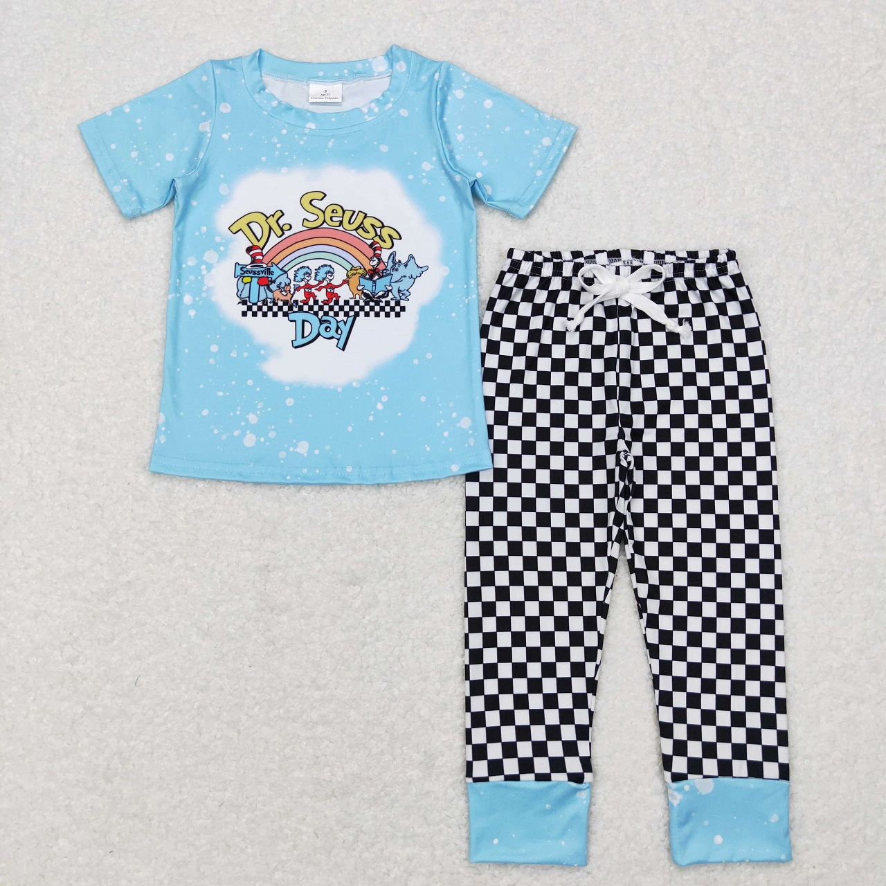 BSPO0177 Baby Boy Short Sleeves Dr Blue Shirt Checkered Pants Outfit