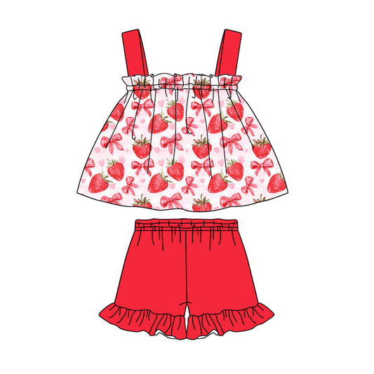 Baby Girl Straps Strawberry Bows Hearts Tunic Red Shorts Set ( Moq 5 ) 2.18