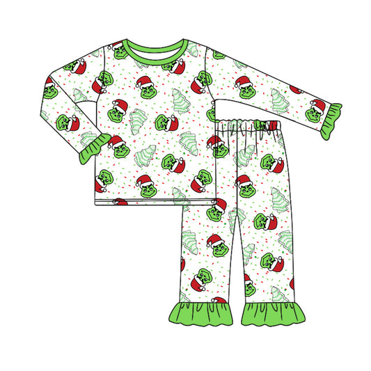 Baby Girl Long Sleeves Face Cakes Shirt Pants Christmas Pajamas Set