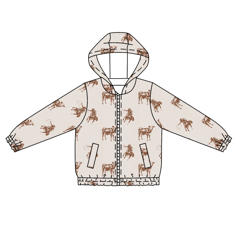 Baby Boy Kids Long Sleeves Hoodie Rodeo Zipper Pocket Western Cardigan Tops