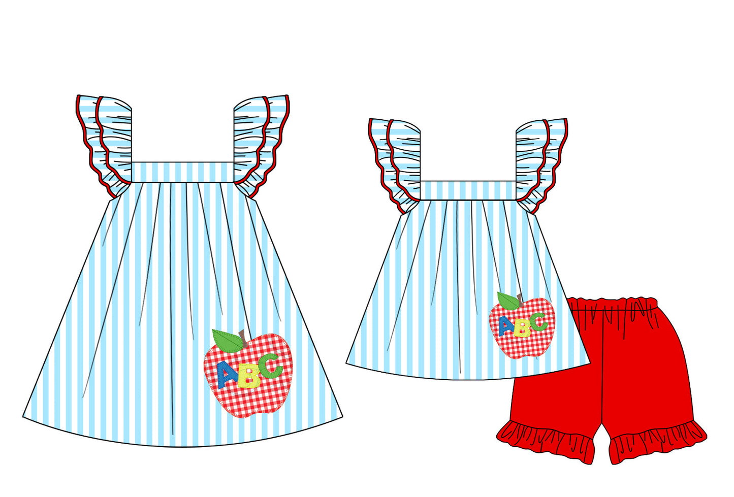 Baby Girl Apple Stripes Back To School Sibling Dress Set ( Moq 5 Each Style ) 2.12