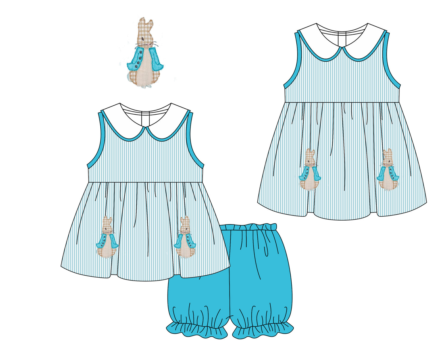 Baby Girl Rabbits Easter Sibling Sleeveless Dress Clothes Set ( Moq 5 Each Design )11.21