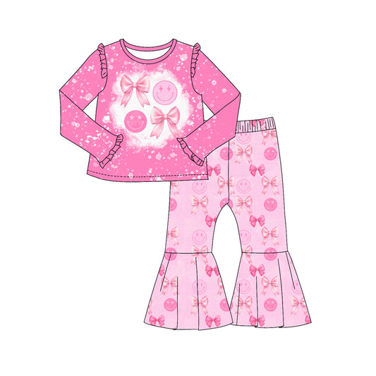 Baby Girl Long Sleeves Smile Bow Shirt Bell Pants Pink Set