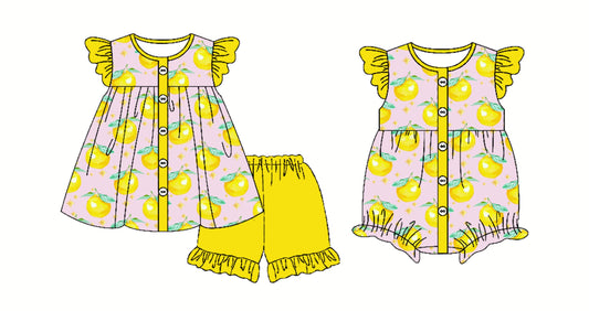 ( Moq 5 Each Style ) Baby Girl Short Sleeves Lemons Sibling Romper Set 3.24