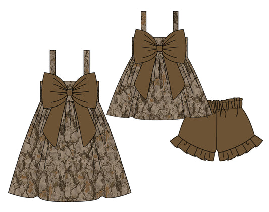 Baby Girl Bows Camo Sibling Matching Hunting Dress Set ( Moq 5 Each Design )