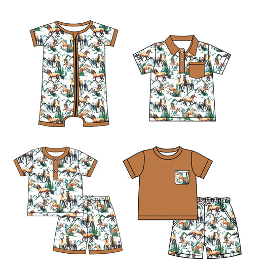 Baby Boy Short Sleeves Horse Sibling Romper Shirt Set ( Moq 5 Each Style ) 3.10