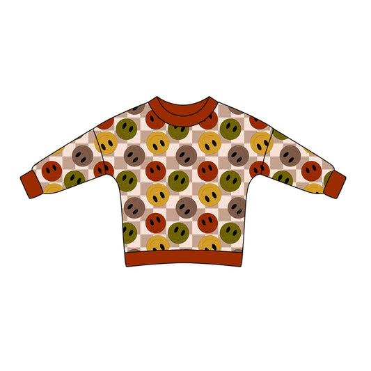 Baby Kids Long Sleeves Face Checkered Shirt Tops