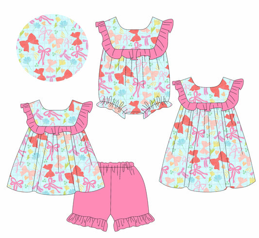 Baby Girl Short Sleeves Flower Bows Sibling Romper Dress Set ( Moq 5 Each Style ) 3.22