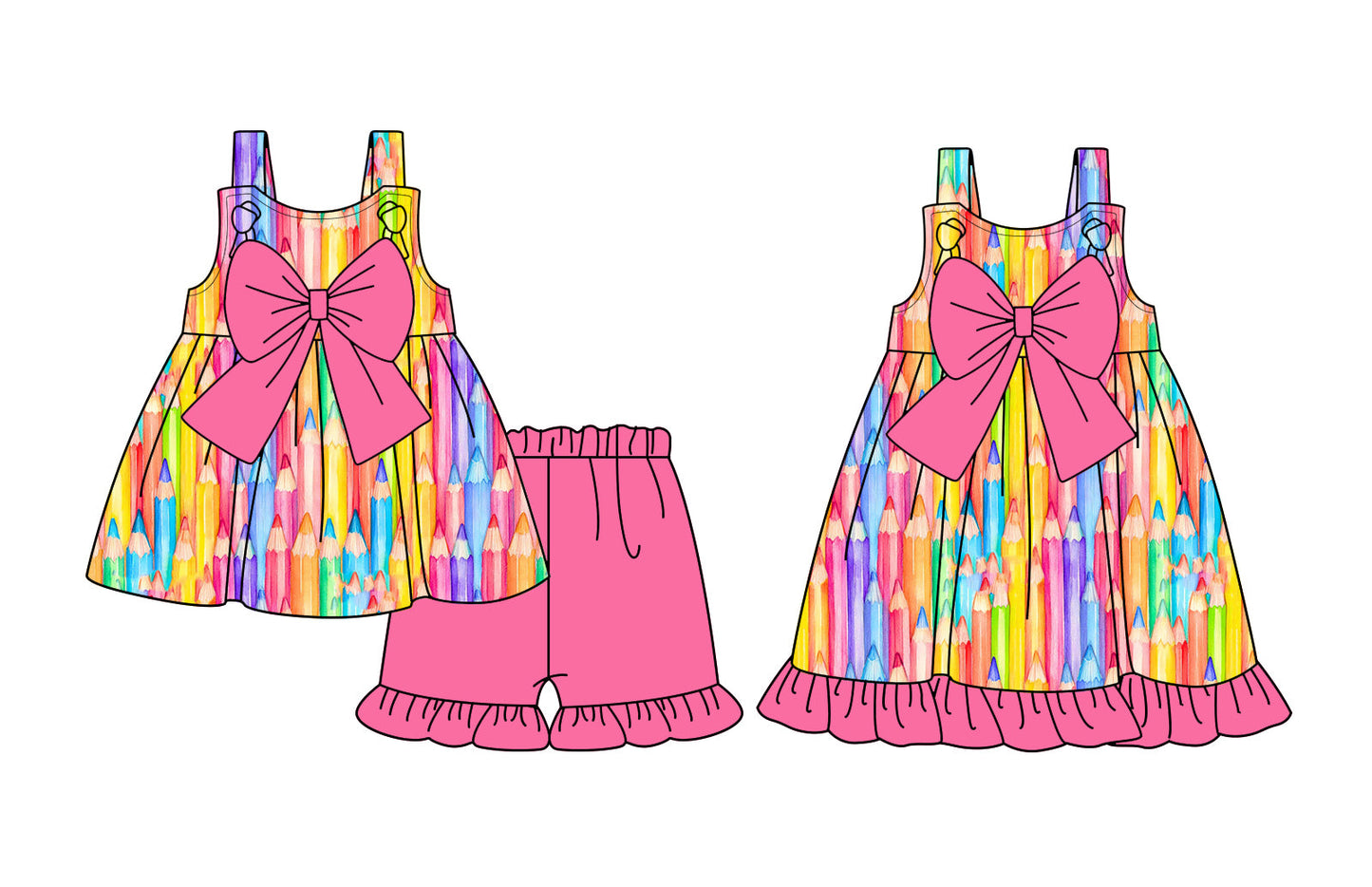 Baby Girl Pencil Bows Back To School Sibling Dress Set ( Moq 5 Each Style ) 1.11