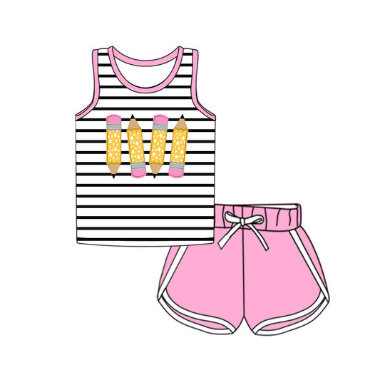 Baby Girl Sleeveless Stripes Pencils Vest Pink Shorts Set ( Moq 5 ) 3.5