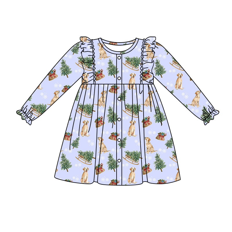 Baby Girl Long Sleeves Christmas Dogs Tree Dress