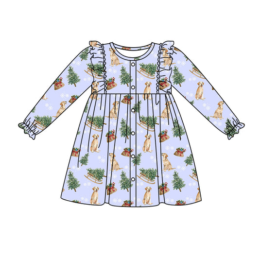 Baby Girl Long Sleeves Christmas Dogs Tree Dress