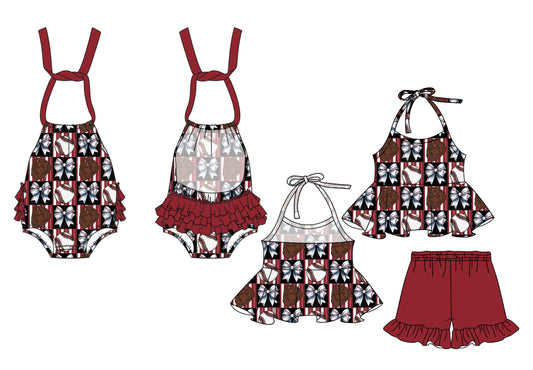 Baby Girl Halter Baseball Bows Sibling Romper Set ( Moq 5 Each Style ) 2.19
