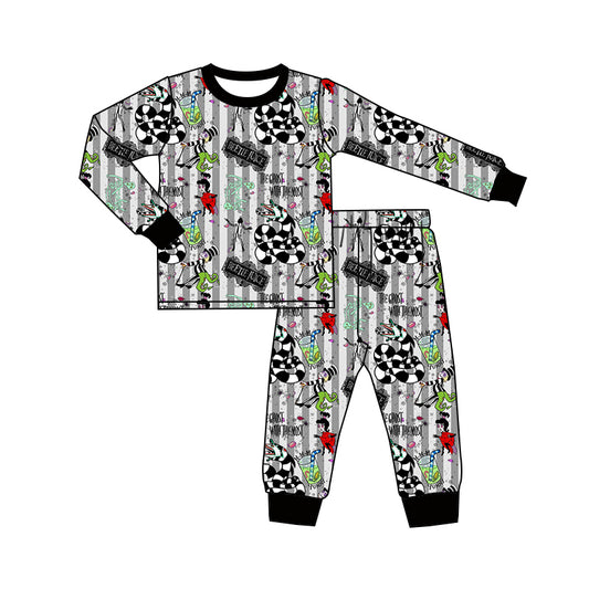 Baby Boy Long Sleeves Stripes Shirt Pants Halloween Grey Pajamas Set