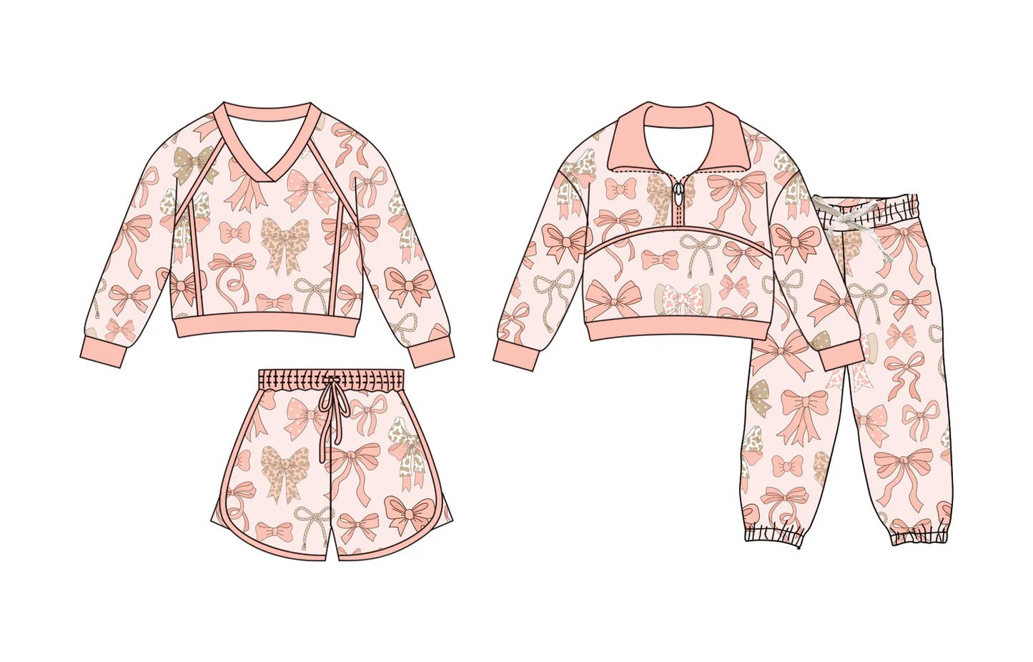 ( Moq 5 Each Style ) Baby Girls Kids Long Sleeves Bows Tops Short Pants Sibling Sets