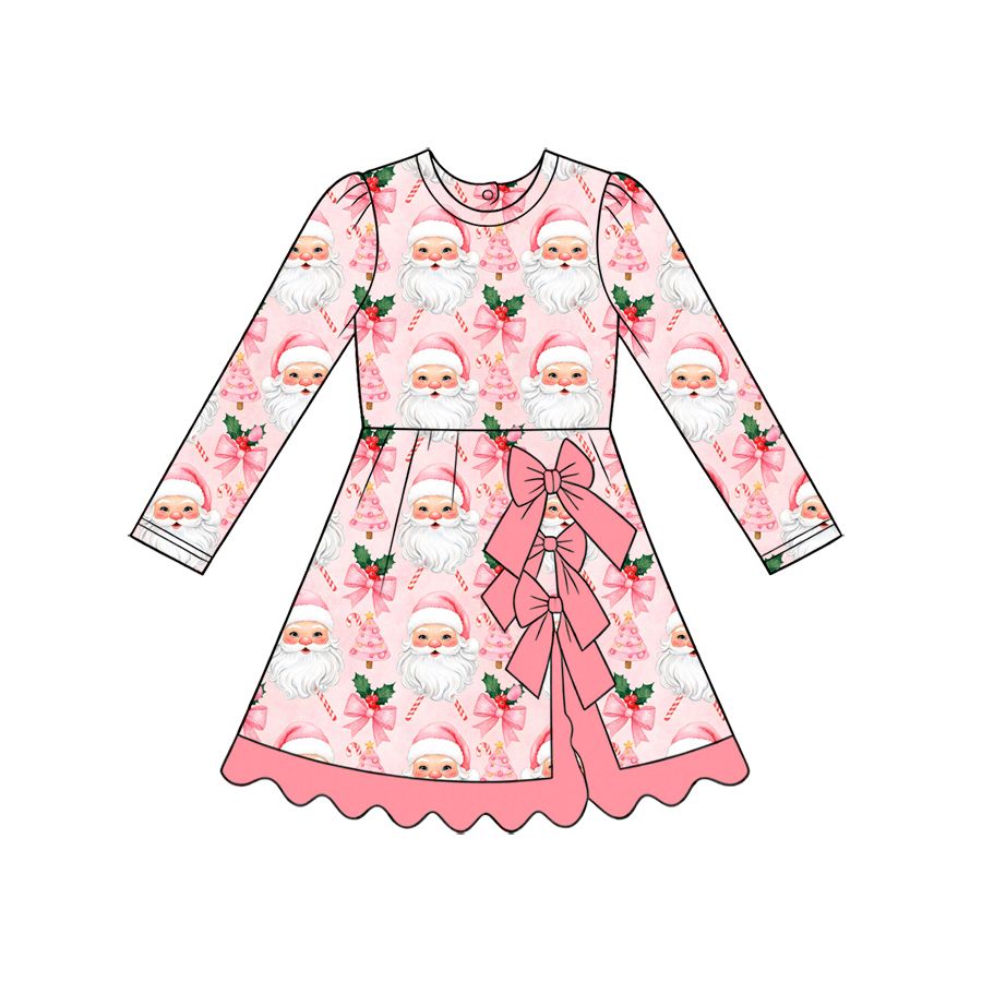 ( Moq 5 ) Preorder Baby Girls Kids Pink Bows Santa Christmas Shorts Scallop Dress Yoga Active Clothes