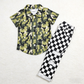 Baby Boys Kids Short Sleeves Camo Buttons Shirt Black Checked Denim Jeans Pants Set RTS