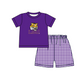 ( Moq 5 ) Baby Boys Toddler Short Sleeves Tiger Shirt Purple Plaid Shorts Team Summer Set