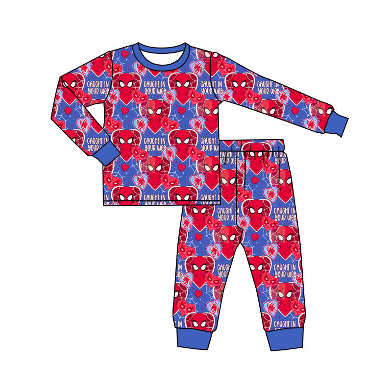 Pre-order Baby Boy Valentines Spider Hearts Shirt Pants Pajamas Outfit Clothes Set