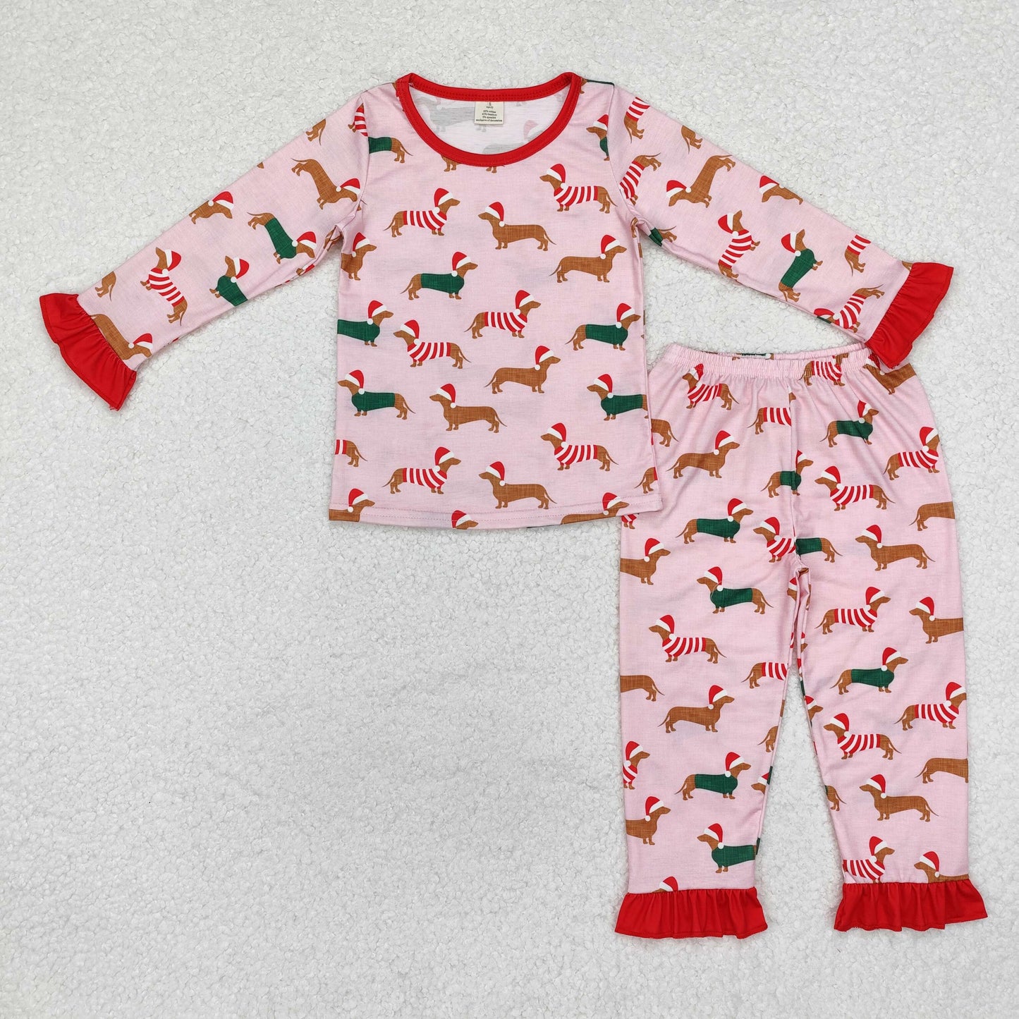 Baby Girl Long Sleeves Christmas Dog Shirt Pants Pajamas Outfit Bamboo Pink Set