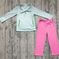 Baby Girl Long Sleeves Flower Zipper Pockets Shirt Pink Pants Clothes Set RTS