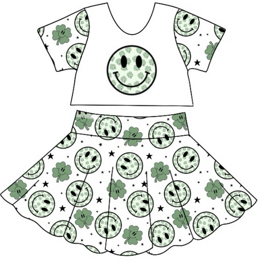 Baby Girl Short Sleeves St. Patrick's Day Smile Tops Skirt Clothes Set Moq 5