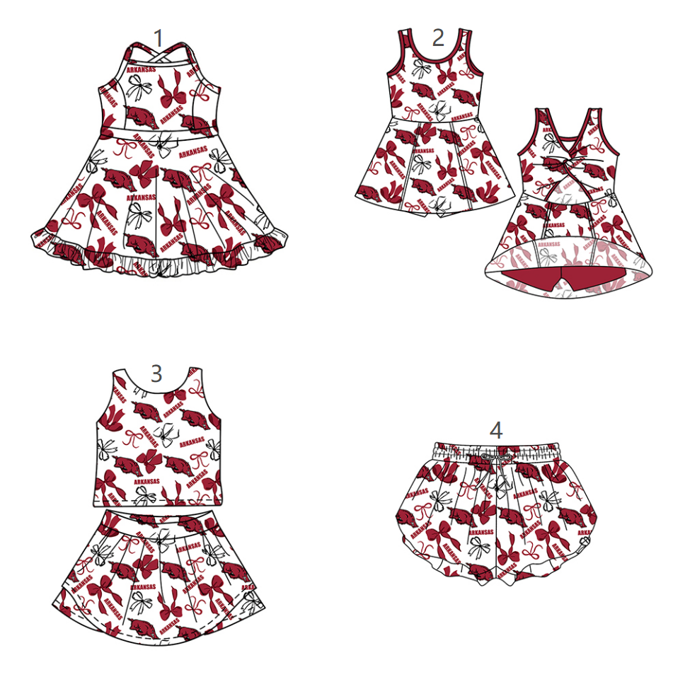 ( Moq 5 Each Style ) Baby Girls Kids Red Bows Pigs Sibling Team Shorts Dresses Set