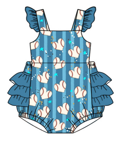 Baby Boy Girl Hearts Baseball Sibling Matching Dress Romper Clothes Set ( Moq 5 Each style )