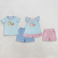 Sibling Baby Boys Girls Short Sleeves Embroidery Ball Beach Stripes Tops Shorts Clothes Sets RTS