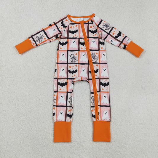 Baby Kids Toddler Long Sleeves Ghost Bats Halloween Zipper Footie Romper RTS