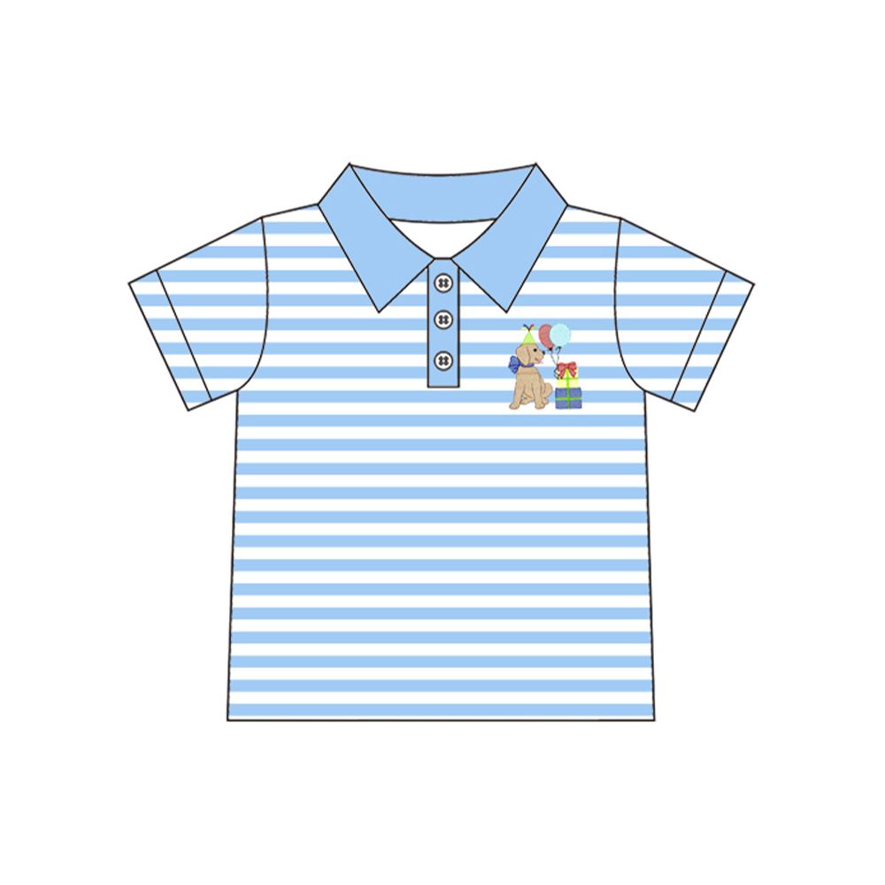 ( Moq 5 ) Preorder Baby Boys Kids Dog Balloons Stripes Buttons Shirt Tops Birthday Clothes
