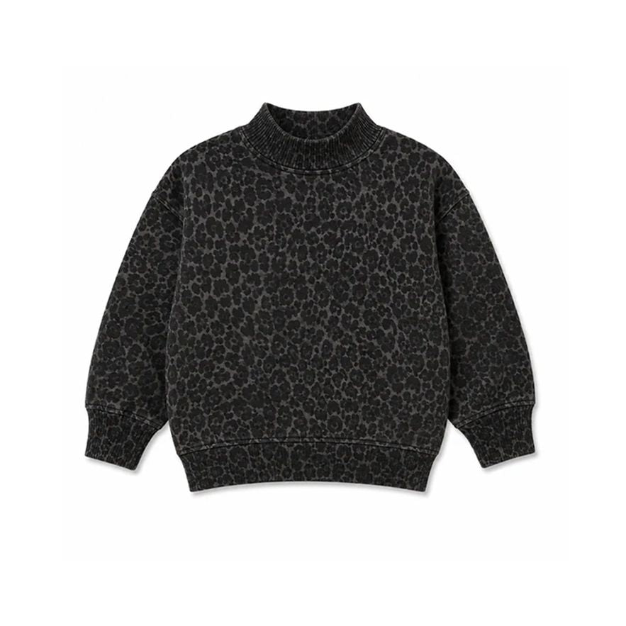 ( Moq 5 ) Preorder Baby Girls Kids Long Sleeves Leopard Black Shirt Mock Neck Clothes