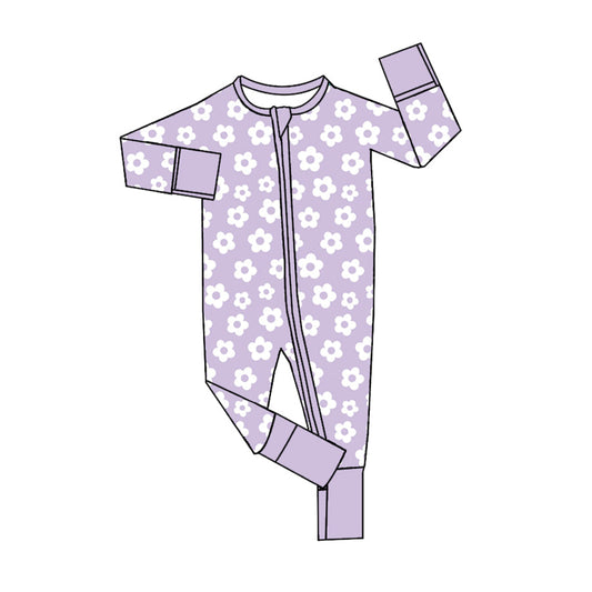 Baby Girl Flower Bamboo Long Sleeves Zipper Purple Romper