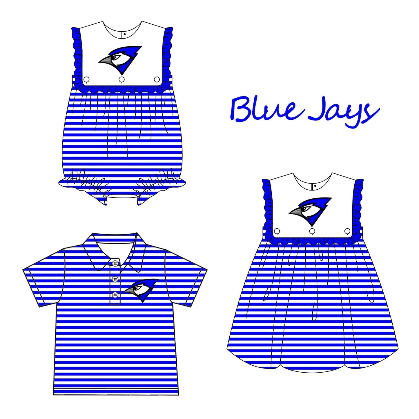 Baby Boy Girl Team Football Blue Stripes Sibling Romper Dress Clothes ( Moq 5 )