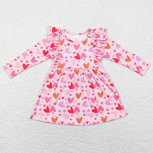 GLD0460 Baby Girl Long Sleeves Valentine's Day Hearts Pink Dress