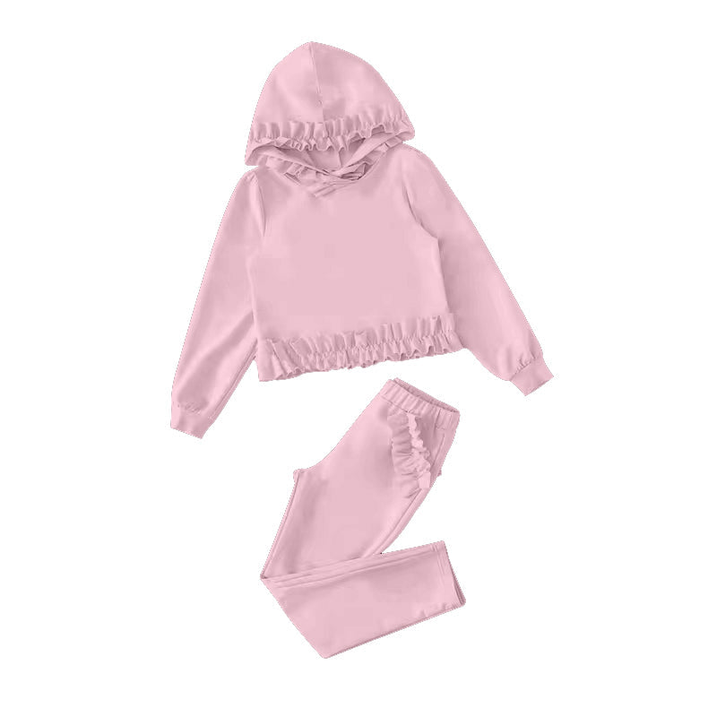 Baby Girl Light Pink Long Sleeves Hooded Shirt Pocket Pants Set