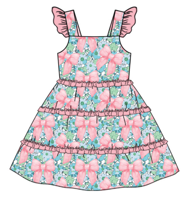 Baby Girl Flower Bows Sibling Matching Dress Romper Pink Clothes Set ( Moq 5 Each style )