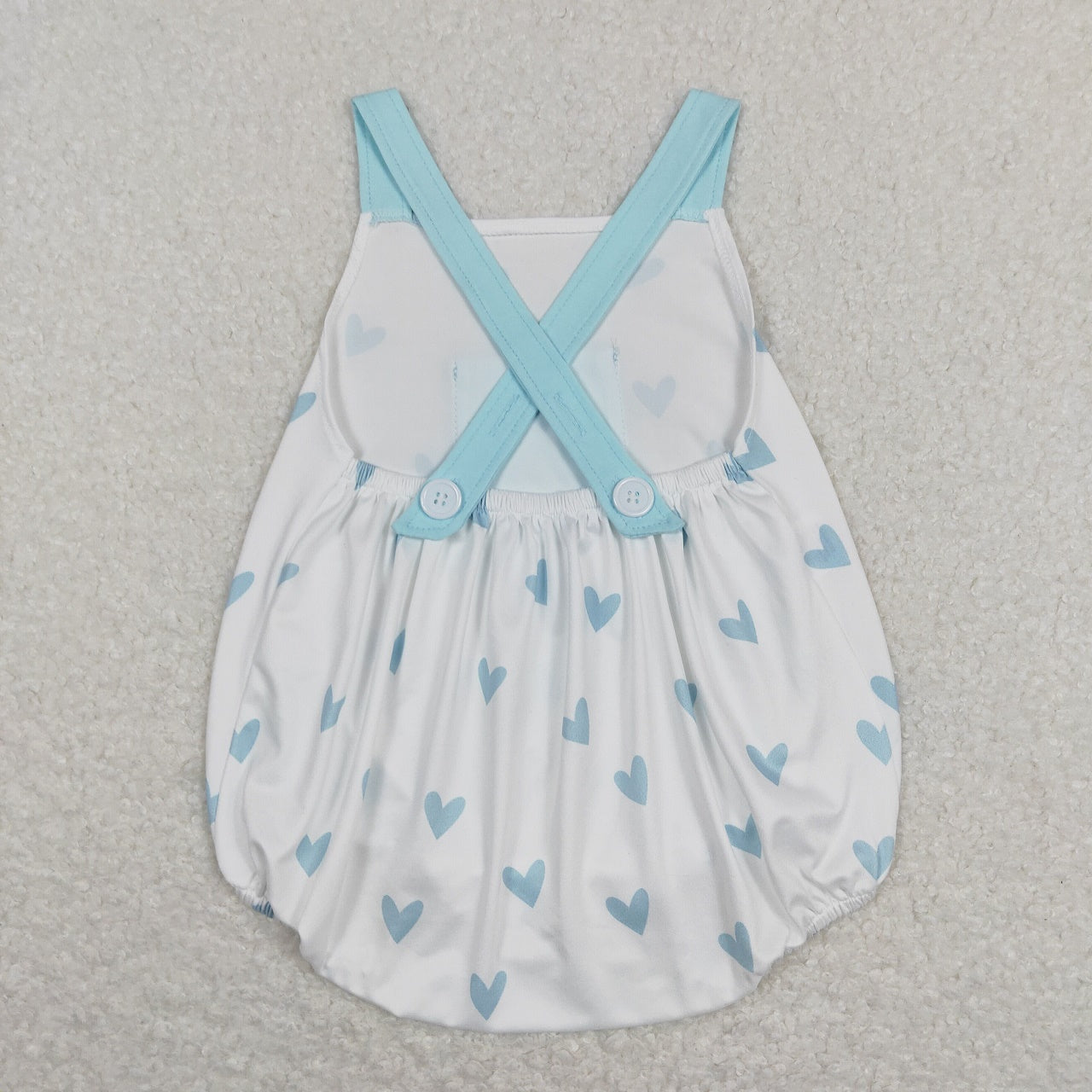 SR0732 Valentine's Day Baby Boy Sleeveless Blue Hearts Pocket One Piece Valentine's Day Romper