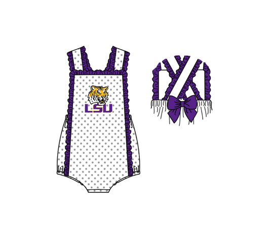 ( Moq 5 ) Baby Girls Kids Sleeveless Tiger Dots Purple Bows Team Romper