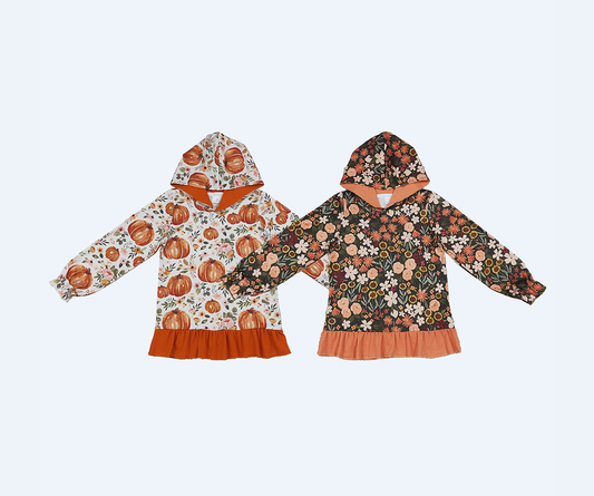 Sibling Baby Girls Kids Pumpkins Flower Hoodie Ruffle Shirts Fall Pullover Tops Clothes RTS