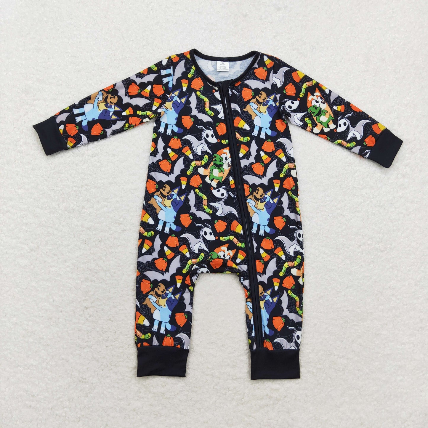 Baby Boy Long Sleeves Halloween  Dogs Zipper Bamboo Romper