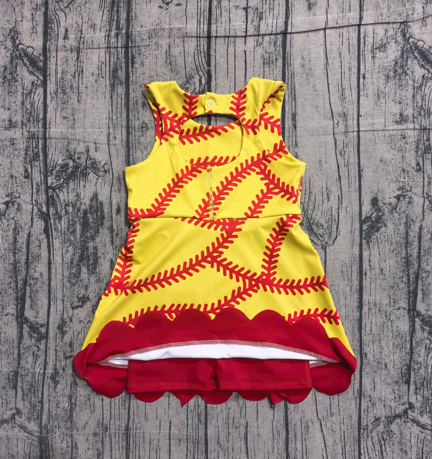 ( No moq ) Preorder Baby Girls Kids Sleeveless Softball Red Bows Shorts Knee Length Dress