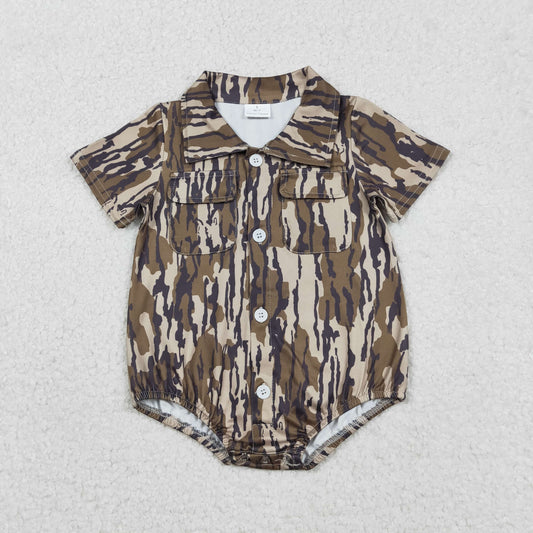 Baby Boys Infant Short Sleeves Southern Camo Pockets Buttons Romper RTS