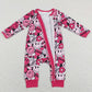 LR0896 Valentine's Day Baby Girl Long Sleeves Smile Hearts Floral Zipper One Piece Romper