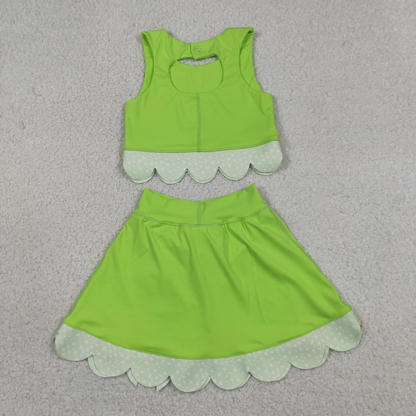 Baby Girls Kids Sleeveless Tops Bows Skirt Shorts Yoga Green Set RTS