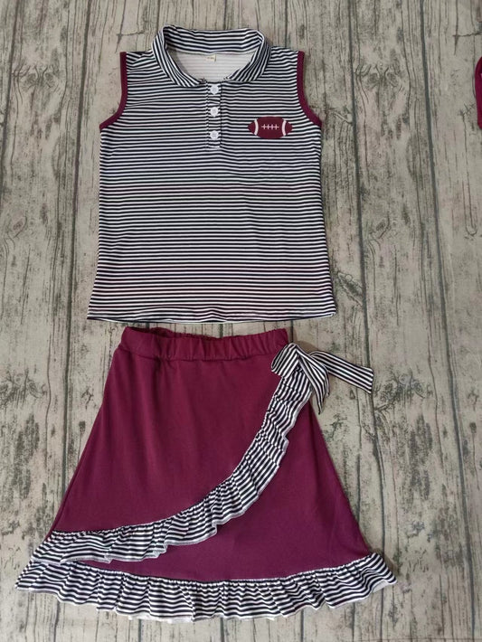 Baby Girl Sleeveless Football Stripes Tops Ruffle Skirt Team Set