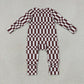 Baby Boys Kids Long Sleeves Brown White Plaid Zipper Footie Sleeper Romper Clothes RTS