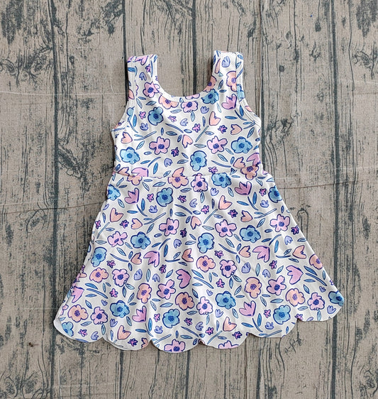 ( No moq ) Preorder Baby Girls Kids Sleeveless Bows Flower Shorts Scallop Knee Length Dress
