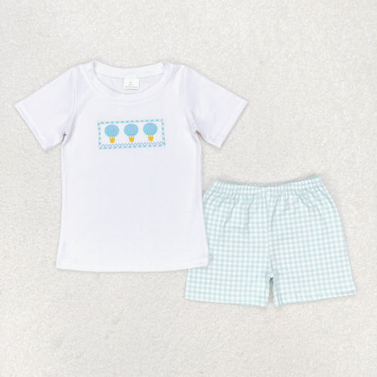 Baby Boy Short Sleeves Embroidery Balloons Shirt Plaid Shorts Summer Set